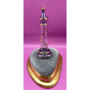 Dainty Iridescent Egyptian Small Perfume Bottle With Gold Accents/Star Carvings